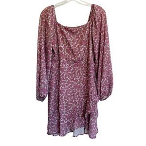 Peach Love Pink Floral Smocked Long Sleeve‎ Mini dress M